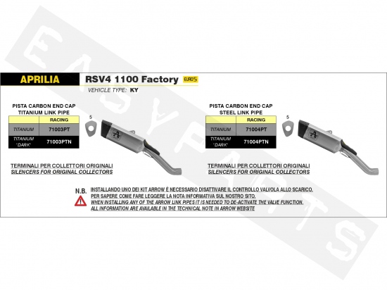 Demper ARROW Pista Full Titane Dark/C Aprilia RSV4 1100 RF E5 2021-2023 (Ra